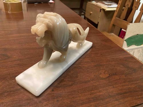 Carved Stone Lion Figurine on Base