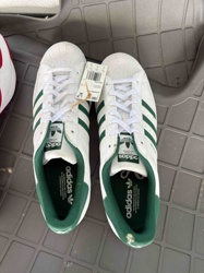 Adidas Superstar Sneakers (White with Green Stripes)