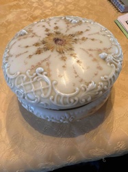 Decorated Milk Glass or Opalware Covered Box