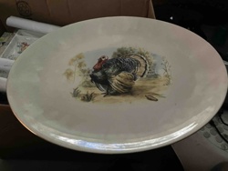 Oval Ceramic Platter with Turkey Decoration