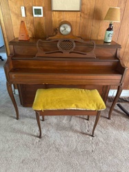 Upright Piano with Integrated Clock and Matching Bench