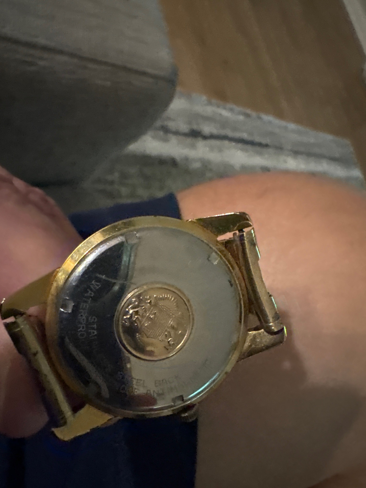 Submitted photo of Gold-plated wristwatch with medallion caseback (not authenticated)