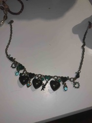 Heart Charm Choker Necklace with Gemstone Accents