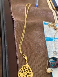 Gold-Toned Tear-Drop Pendant Necklace with Arabic Calligraphy