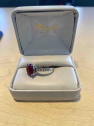Red Gemstone and Diamond/CZ Accent Ring