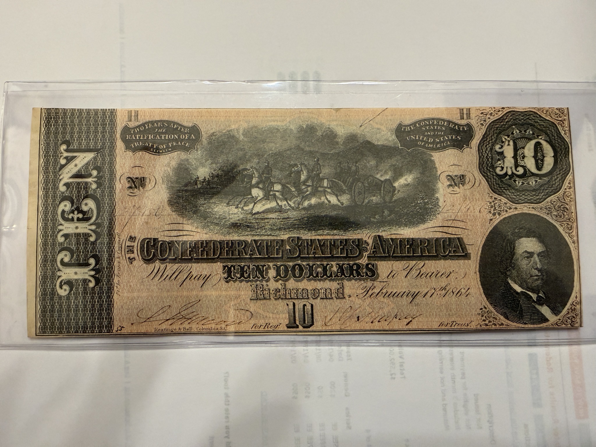 Submitted photo of Confederate States of America Ten Dollar Banknote (not authenticated)