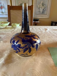 Cobalt Blue and Gold Gilt Floral Art Glass Vase