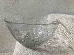 Clear Embossed Glass Serving Bowl with Leaf/Floral Pattern