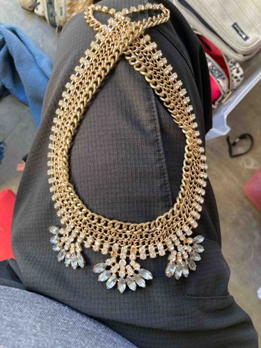 Multi-Strand Gold-Tone Curb Chain and Rhinestone Statement Necklace