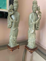 Pair of Carved Jade Immortal / Deity Figures
