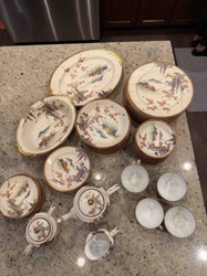 Vintage Japanese Hand-Painted Porcelain Dinnerware and Tea Set