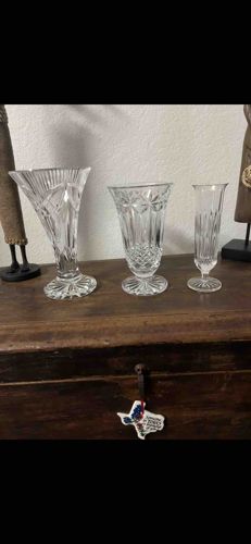 Set of Three Assorted Cut Glass/Crystal Vases