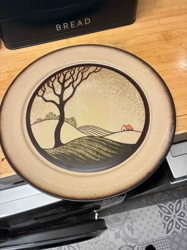 Stoneware Dinner Plate with Stylized Landscape Motif