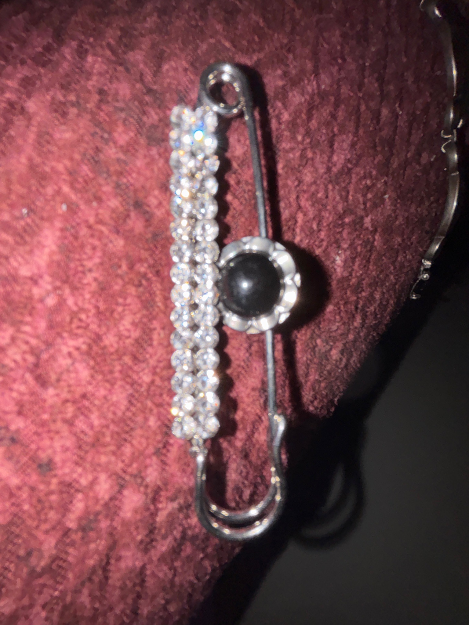 Submitted photo of Rhinestone and Black Bead Safety Pin Brooch