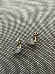Gold-Toned Semi-Circle Gemstone Stud Earrings