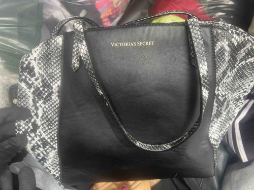 Victoria's Secret Black and Snakeskin Print Tote Bag