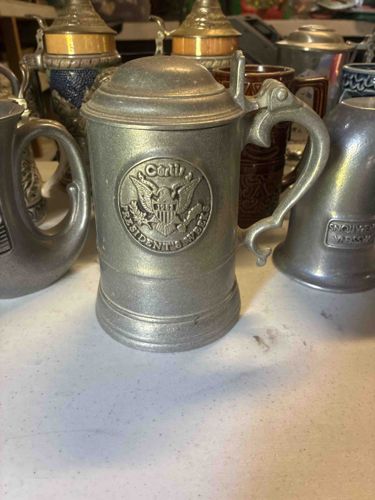 Pewter Lidded Tankard with "Conti President's Week" Medallion