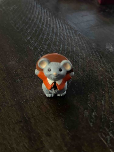 Mouse Figurine with Mushroom Cap and Orange Vest