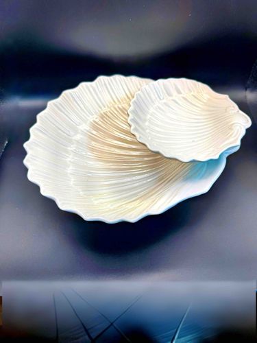 Vintage Italian Hand-Painted Scallop Shell 2-Tier Ceramic Serving Dish