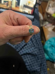 Gold-Toned Ring with Rectangular Greenish-Blue Gemstone and Accent Stones