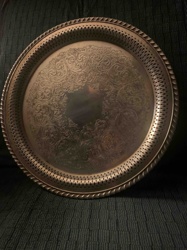 Silver-Plated Circular Serving Tray with Engraved Floral Design