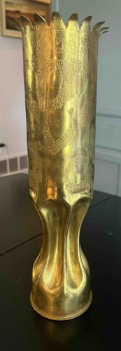 WWI French Artillery Shell Trench Art Vase from Verdun