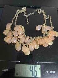 Multi-Strand Faux Gemstone and Textured Leaf Statement Necklace