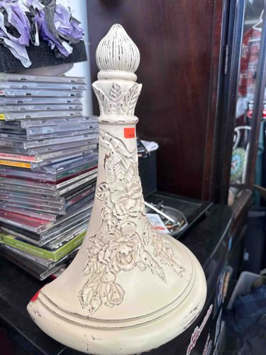 Distressed White Floral Decorative Lamp Base or Finial Sculpture