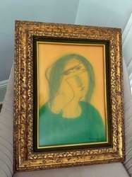 Framed Abstract Figurative Portrait "Woman in Green"
