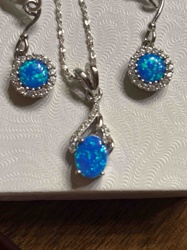 Australian Black Opal and Cubic Zirconia Sterling Silver Necklace and Earring Set