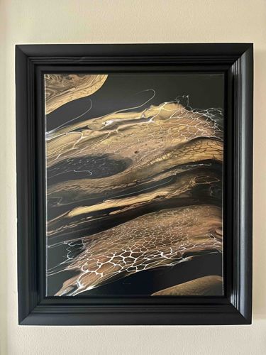 Abstract Gold & Black Acrylic Pour Painting