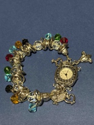 Ornate Beaded Charm Bracelet Watch