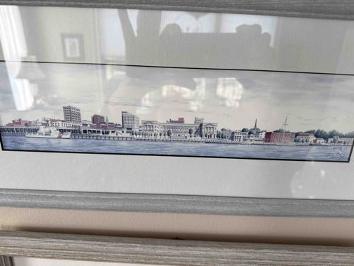 Framed Watercolor Print of a City Skyline