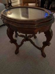 Victorian Style Carved Wood and Glass Top Occasional Table