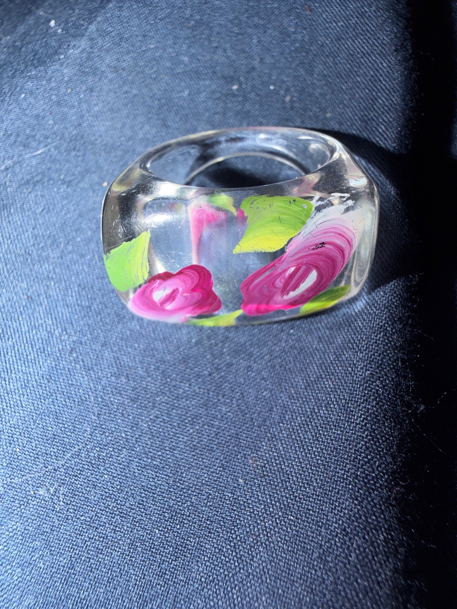 Submitted photo of Resin statement ring with painted floral motif