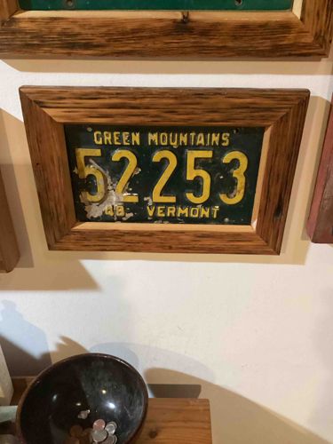 Framed 1948 Vermont License Plate in Reclaimed Barnwood
