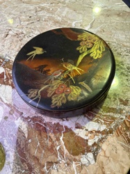Japanese Lacquerware Round Box with Birds and Floral Motif