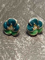 Enamel Fleur-de-lis and Pansy Inspired Stud Earrings