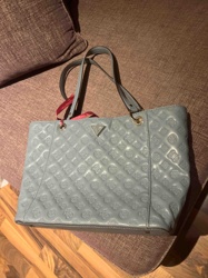 Guess Quilted Debossed Logo Tote Bag in Light Blue