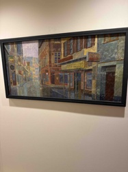 Framed Mixed Media Street Scene Painting