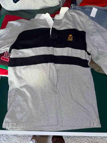 Vintage Striped Rugby Shirt with Embroidered Crest