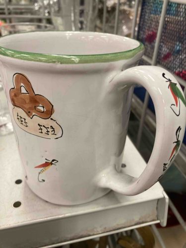 Hand-painted Ceramic Coffee Mug with Pretzel and Chili Motif