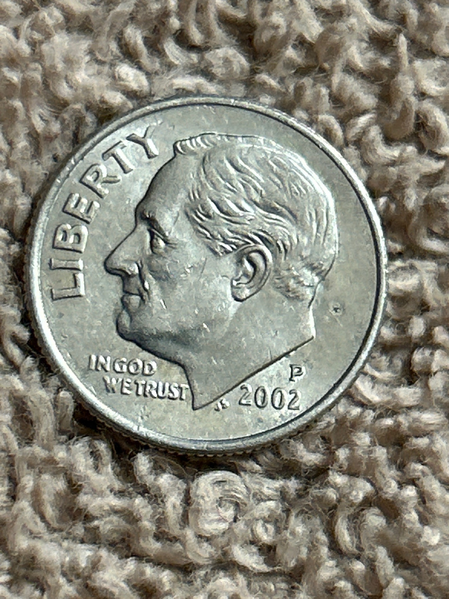 Submitted photo of US Roosevelt Dime (2002 P)