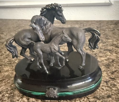 Silver and Malachite Horse Family Sculpture by Carrera y Carrera