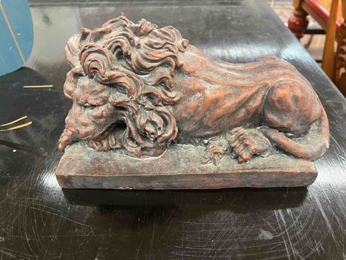 Terracotta-Style Recumbent Lion Sculpture