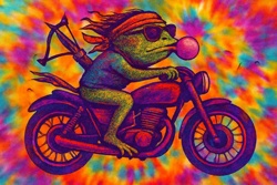 Frog on Motorcycle with Crossbow and Bubblegum Print
