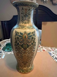 Large Ceramic Vase with Polychrome Floral and Scroll Motifs