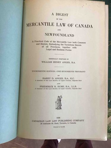 A Digest of the Mercantile Law of Canada and Newfoundland, Fourteenth Edition