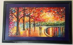 Vibrant Autumn Park Scene Impasto Oil Painting