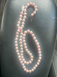 Pink Pearl Necklace with 925 Sterling Silver Filigree Clasp